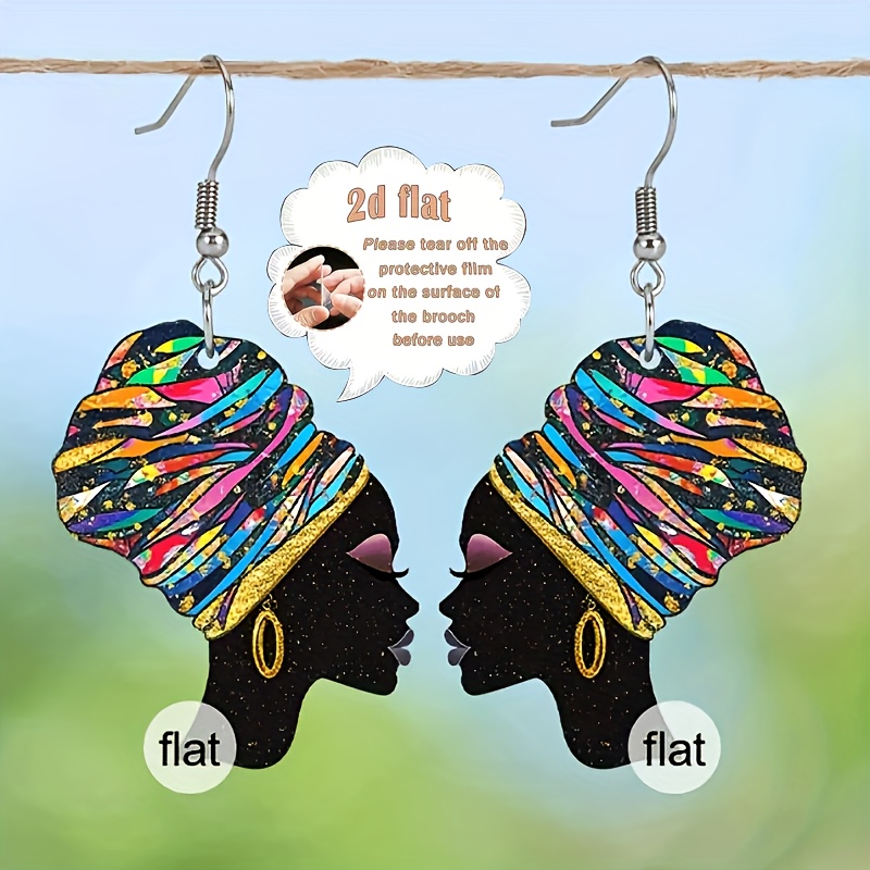 TEMU 2d Flat, 2d Flat Black History Month Celebration Acrylic Pendant Earrings - Vintage Ethnic Style Colorful African-inspired Women's Jewelry For