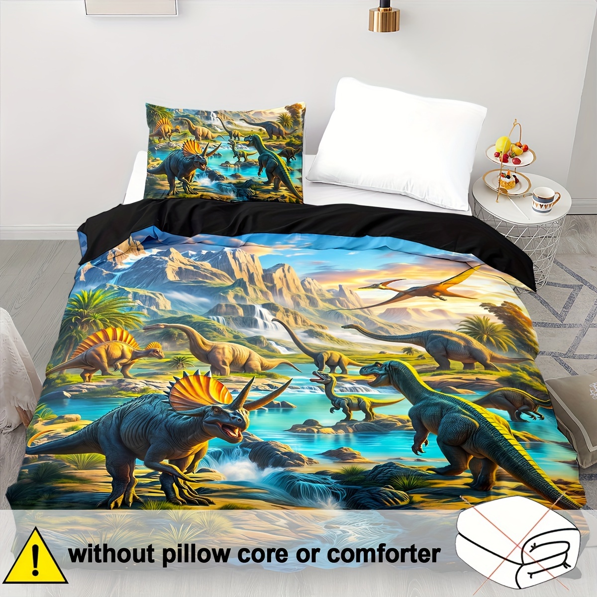 TEMU Ensemble de literie dinosaure 2/3 pièces, housse de couette , couette animal pour décoration de chambre, imprimé plat 2D ( 1 housse de couette +