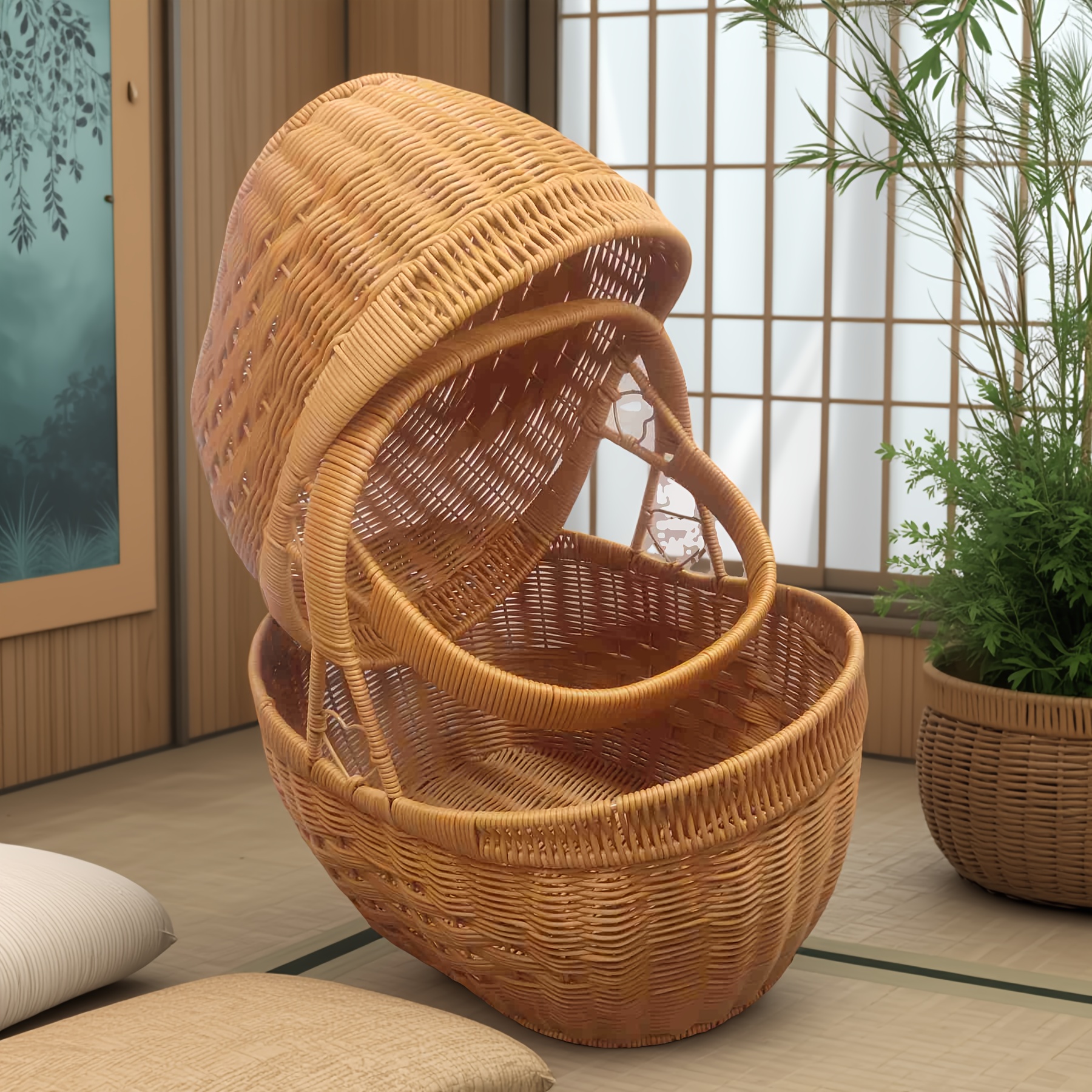 Small Round Basket Chair Handmade Rattan Woven Basket One Large