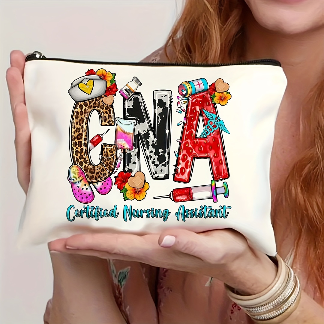 

Chic Nurse-themed Makeup Bag - Perfect Gift For Nurses, & Interns - Polyester, Design, Scent-free Cosmetic Pouch With Double-sided Print, Makeup Bag, Nurse Gift, Cosmetic Storage, Graduation Gift