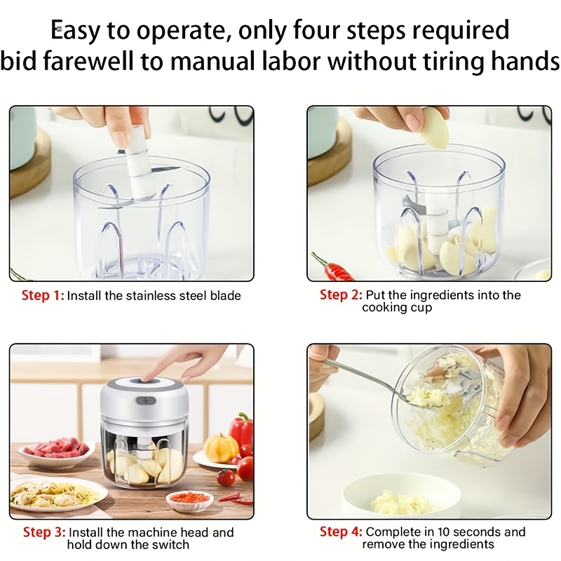 usb powered electric garlic chopper vegetable food processor 8 45oz portable mini chopper with 1400 rpm motor multi function for onion ginger meat fruit   interchangeable blades cleaning brush   for   prep vegetable slicer and chopper food preparation transparent   blending jar Product details 3