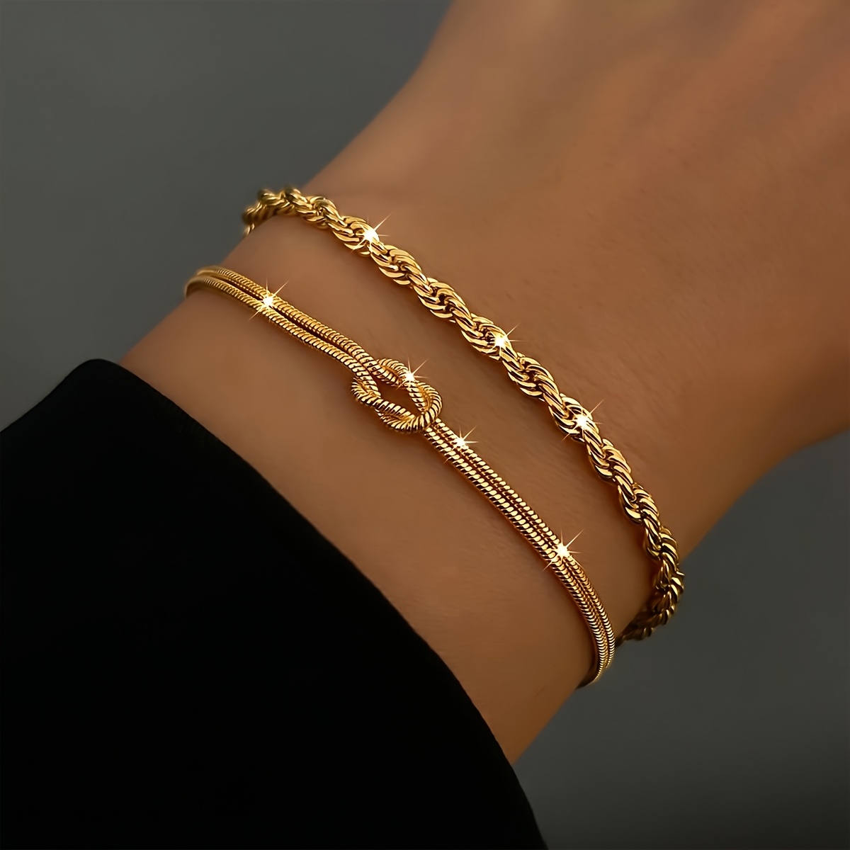 2pcs Elegant Women's Bracelet Set - Easy And Chic Stackable Chain With Twisted , Perfect For Daily Wear And Holidays, Ideal Gift
