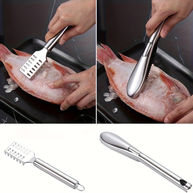 Juego de 3 cepillos de acero inoxidable para quitar escamas de pescado, una herramienta versátil para mariscos que facilita el proceso