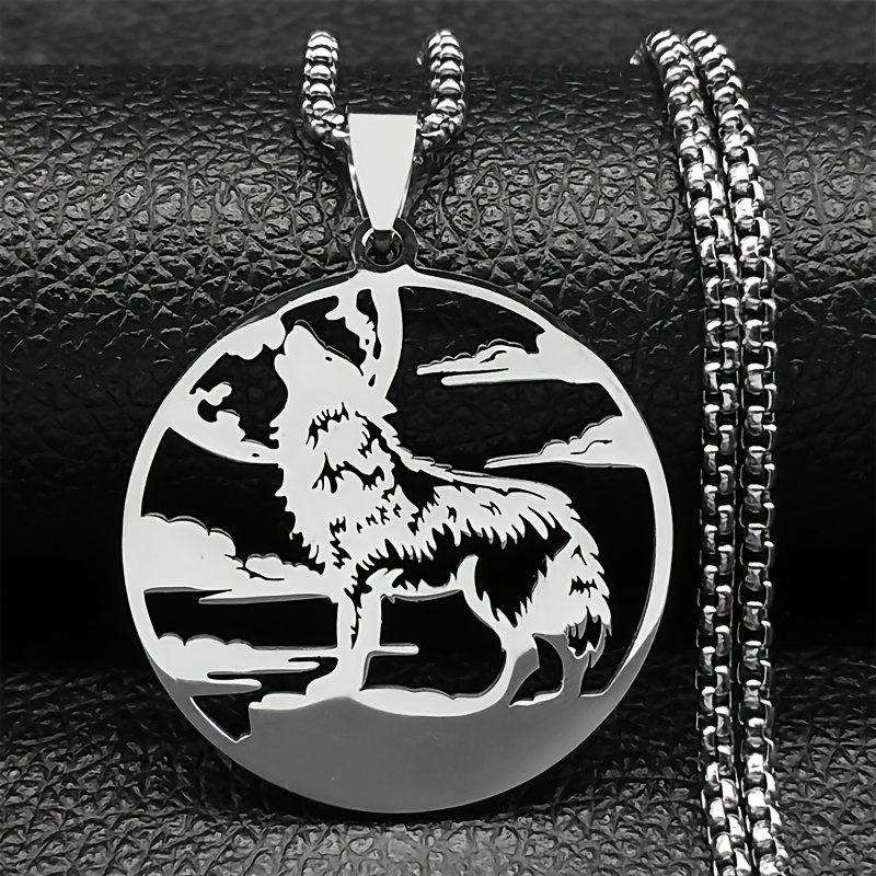 

Animal Pendant Wolf Pack Call Partner Stainless Steel Necklace Men's Women's Geometric Round Jewelry