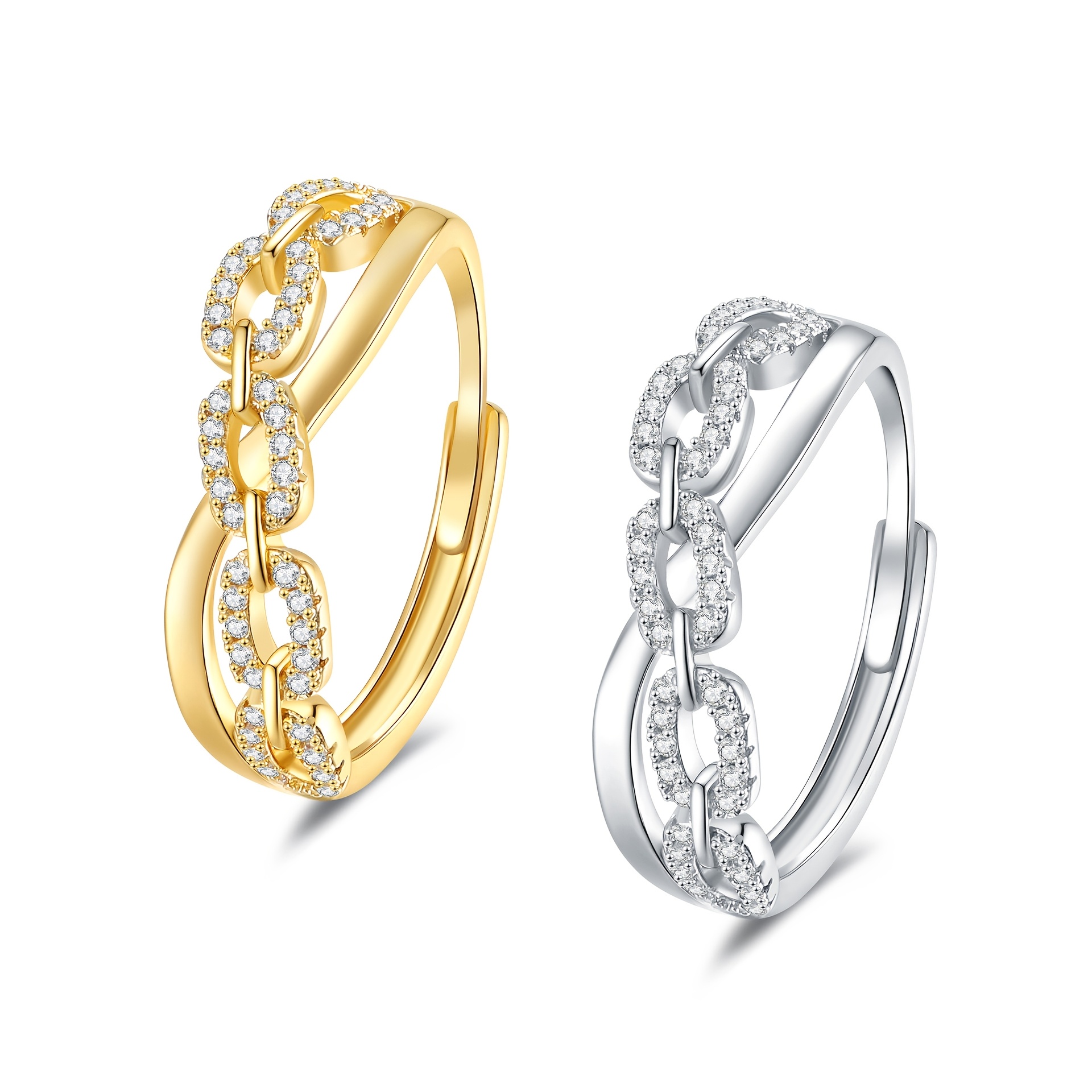 Women's Square Synthetic Zirconia Chain Cross Lock Ring, Gift