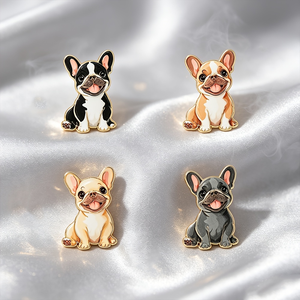 TEMU 4 Styles Cute French Bulldog Enamel Brooch Pins, Cartoon Sitting Puppy Lapel Badges For Coat Backpack Hat, Casual Daily Outfit Decor, Lovely