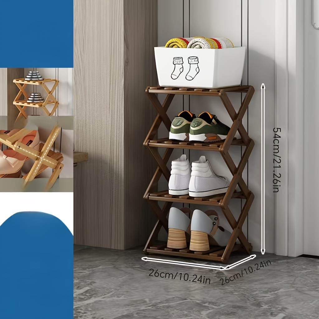Porta Scarpe Armadio Salvaspazio Scaffale Pieghevole Multistrato Semplice Per Uso Domestico Economico Per Porta Del Dormitorio Senza Installare Una Scarpiera In Bambù ( Color : Beige , Size : 27.55*9 - 4