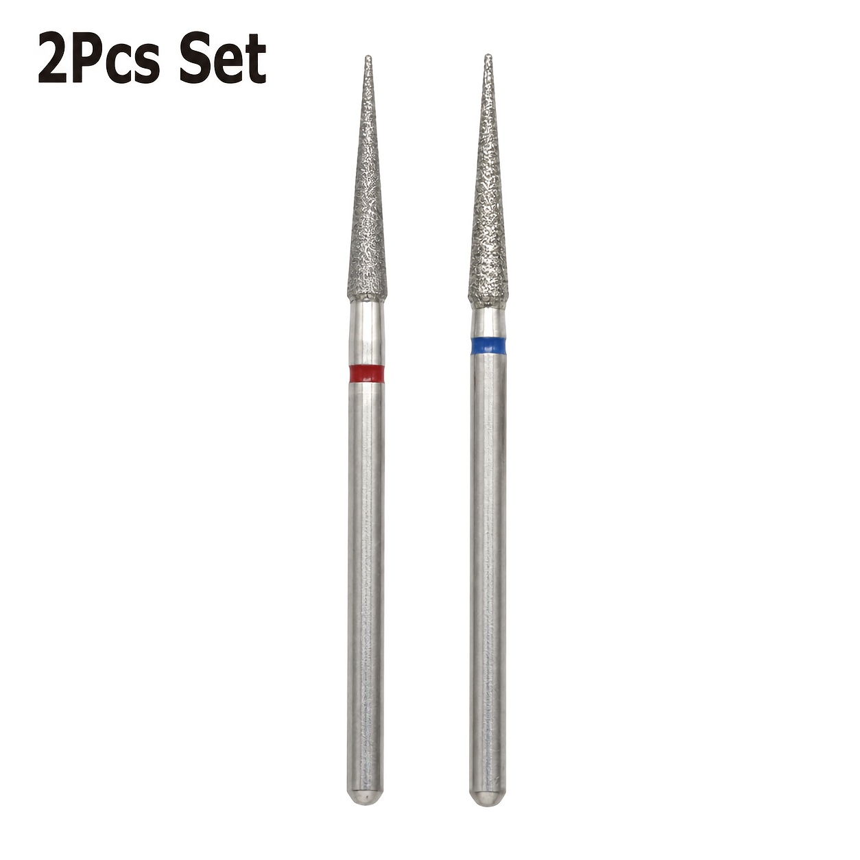 TEMU 2pcs Drill Bit Set 3/32 Inch Shank Long Tapered Cone Bits Fine Medium Grit For Cuticle Cleaning Manicure Pedicure Electric Nail File