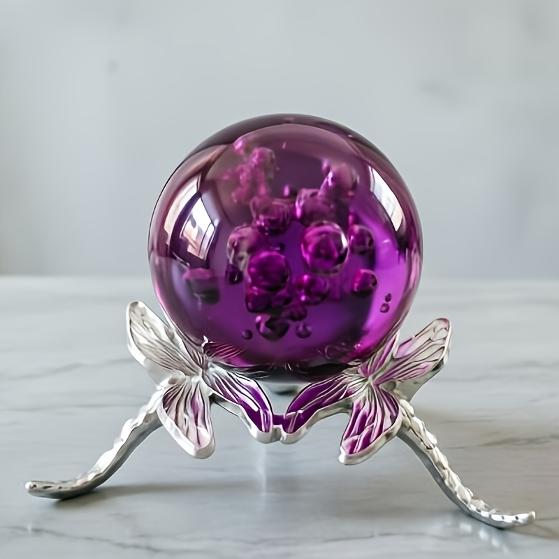 TEMU 1pc Bubble Crystal Ball With A Silvery Dragonfly Stand, Home And Office Decorative Glass Ball