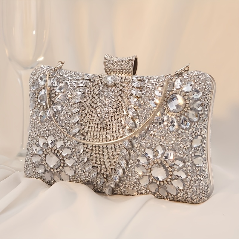 Image of Classic Women's Evening Purse - Sparkling Beautiful Rhinestone Details, Detachable Strap, Pu Cocktail Bag For Parties And , Perfect Gifts For Carnival And Christmas