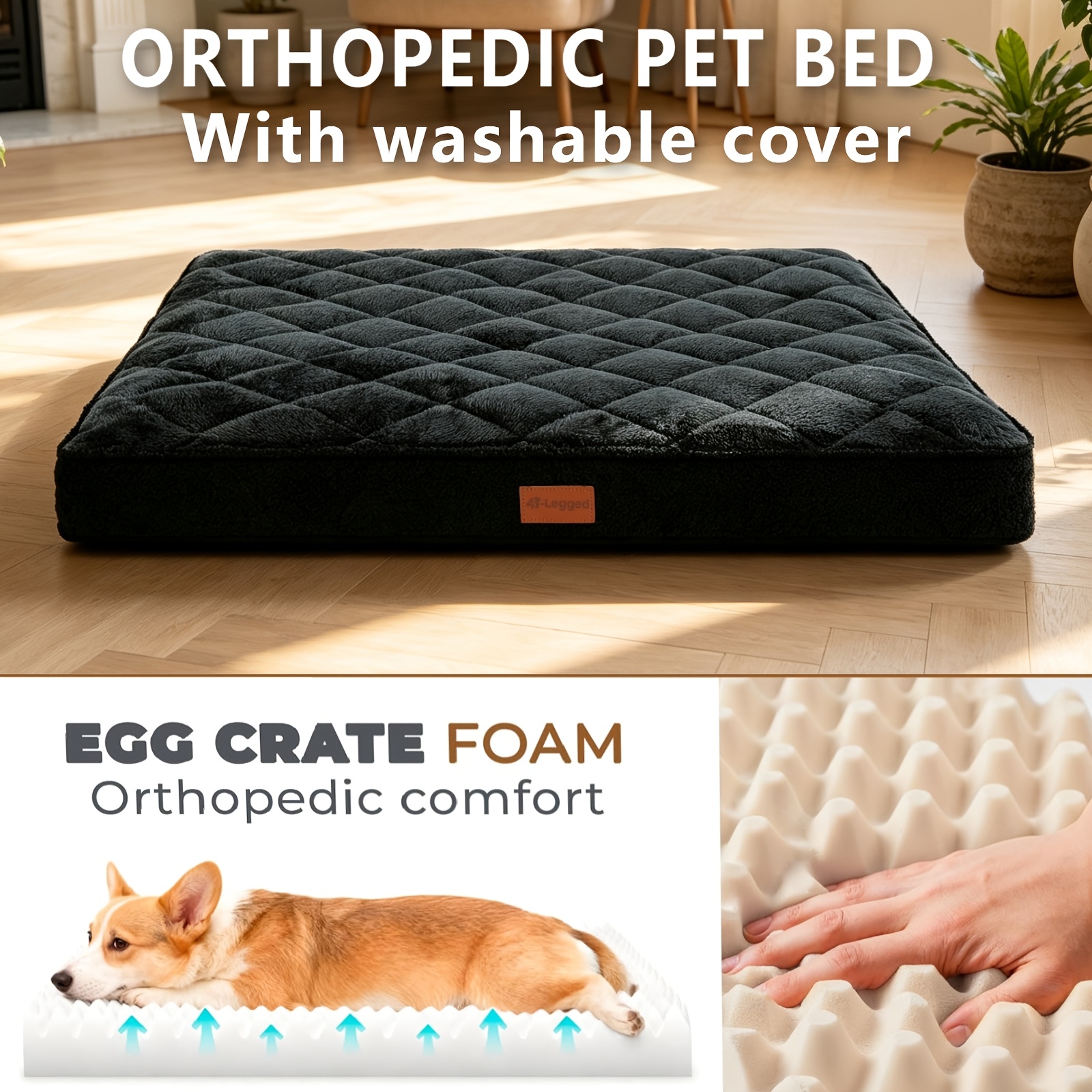 4 legged orthopedic dog beds for large dogs dog beds with removable washable cover featuring a unique quilted pattern detachable and washable feature pet bed adopts high density egg crate foam with inner liner Product details 1