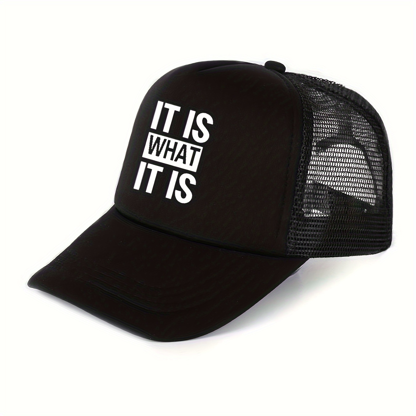 TEMU Gorra de béisbol de 1 pieza con estampado " WHAT ", malla trasera, ajustable, para , para uso diario y al , gorra de para