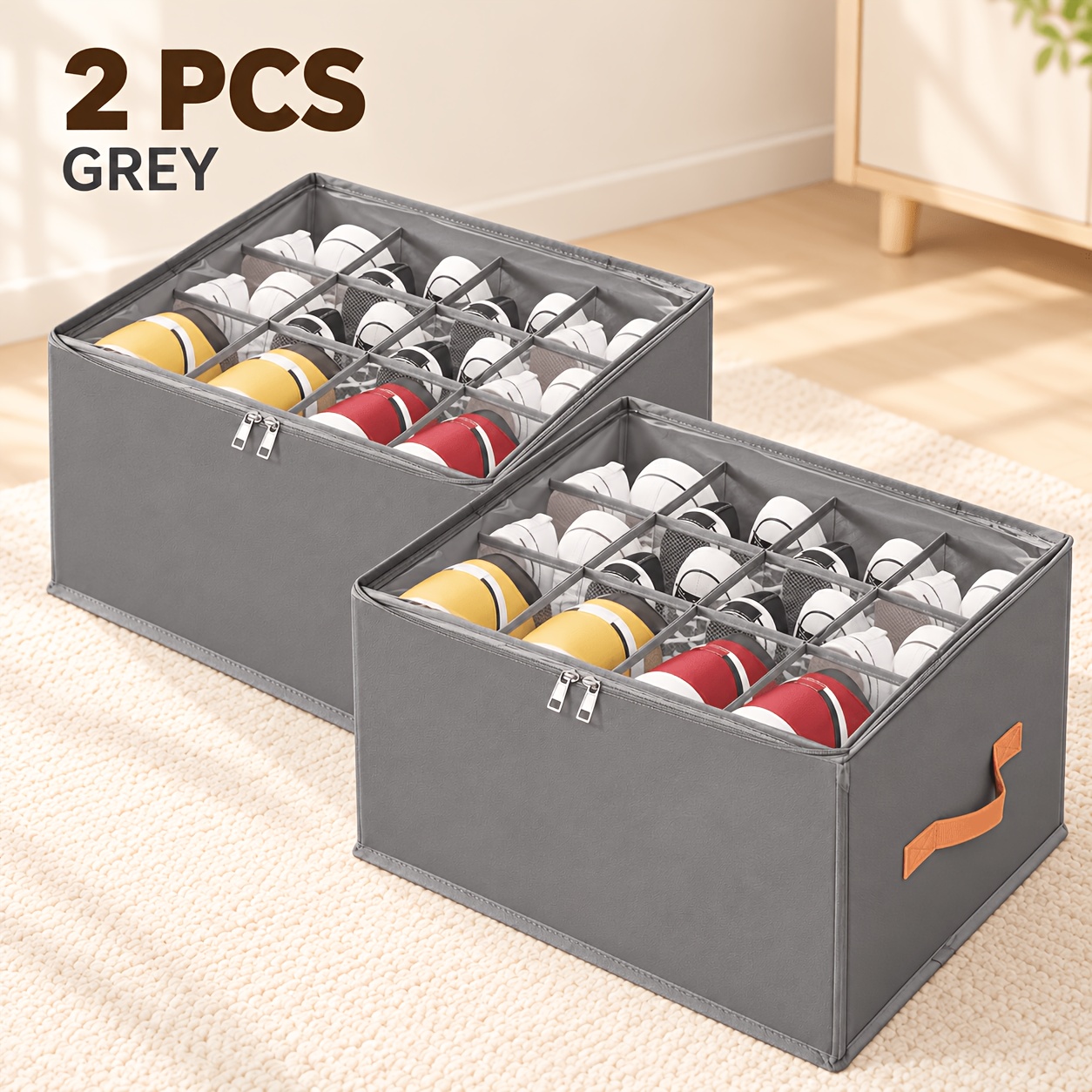 TEMU Organizzatore pieghevole per scarpe da 1 pz / 2 pz con , 12 scomparti per scatola, doppie cerniere e rinforzata, scatola portascarpe salvaspazio