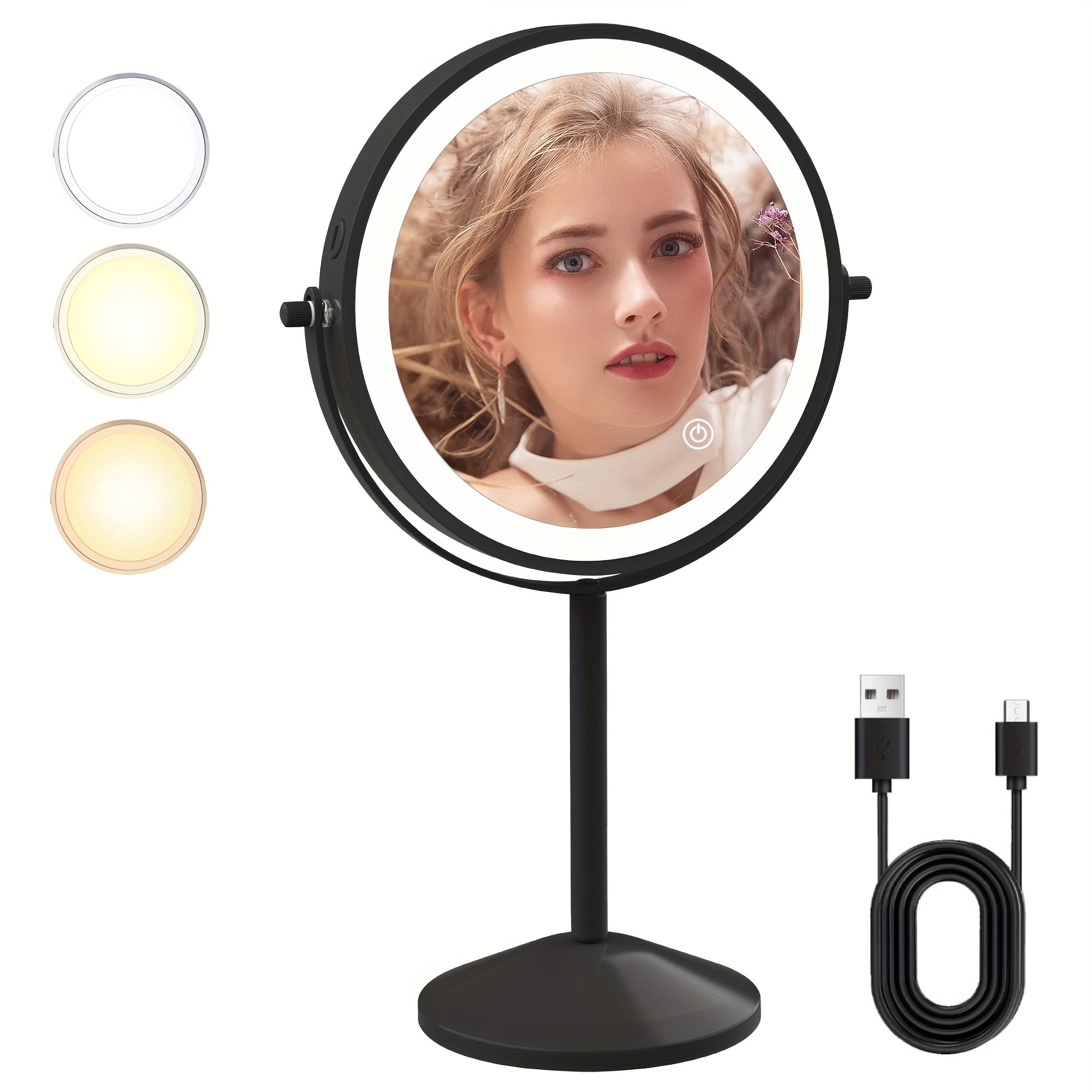 

Tushengtu Makeup Mirror With Lighting, 1x/10x Magnification, Makeup Mirror Led 3 Light Color Adjustments, Usb Rechargeable, Black (71b)
