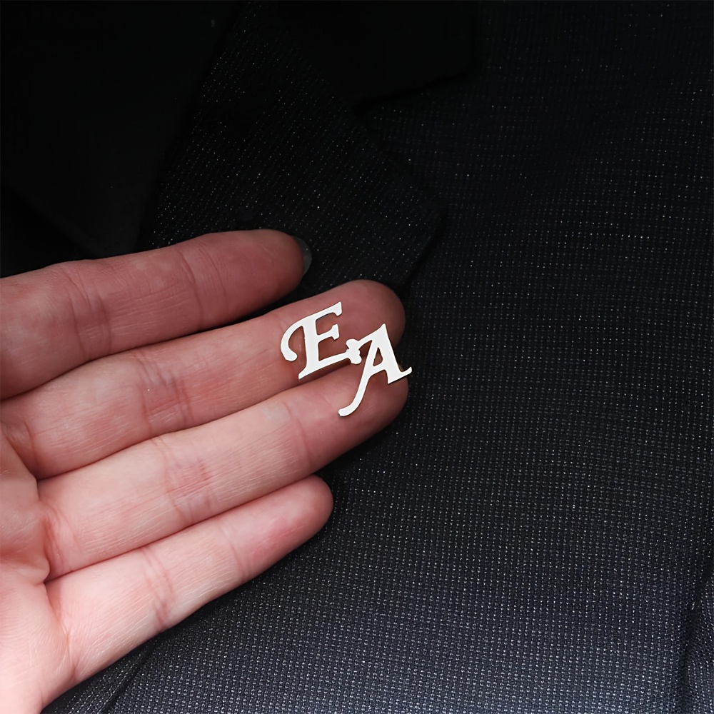 TEMU Elegant Men's Custom Stainless Steel Brooch, Personalized Initial Lapel Pin For Suits, Ideal Gift For Him, Perfect For Daily Wear And Special