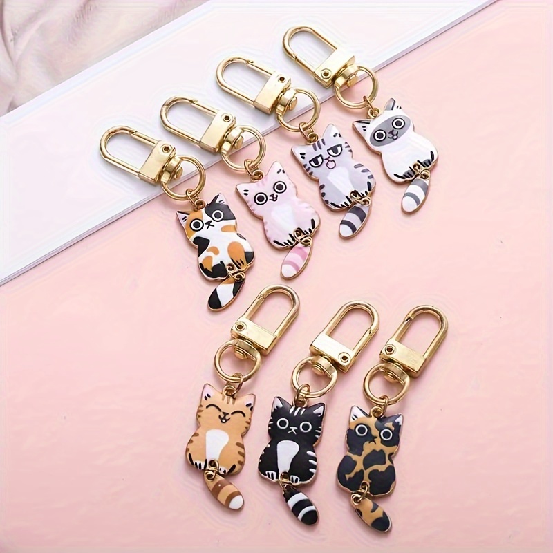 

Cartoon Cat Keychain Set Of 7, Alloy Metal Cat Key Rings, Assorted Cute Animal Charms, Carabiner Clip For Decoration, Perfect For Cat Lovers, Ideal Gift For Birthday Celebrations