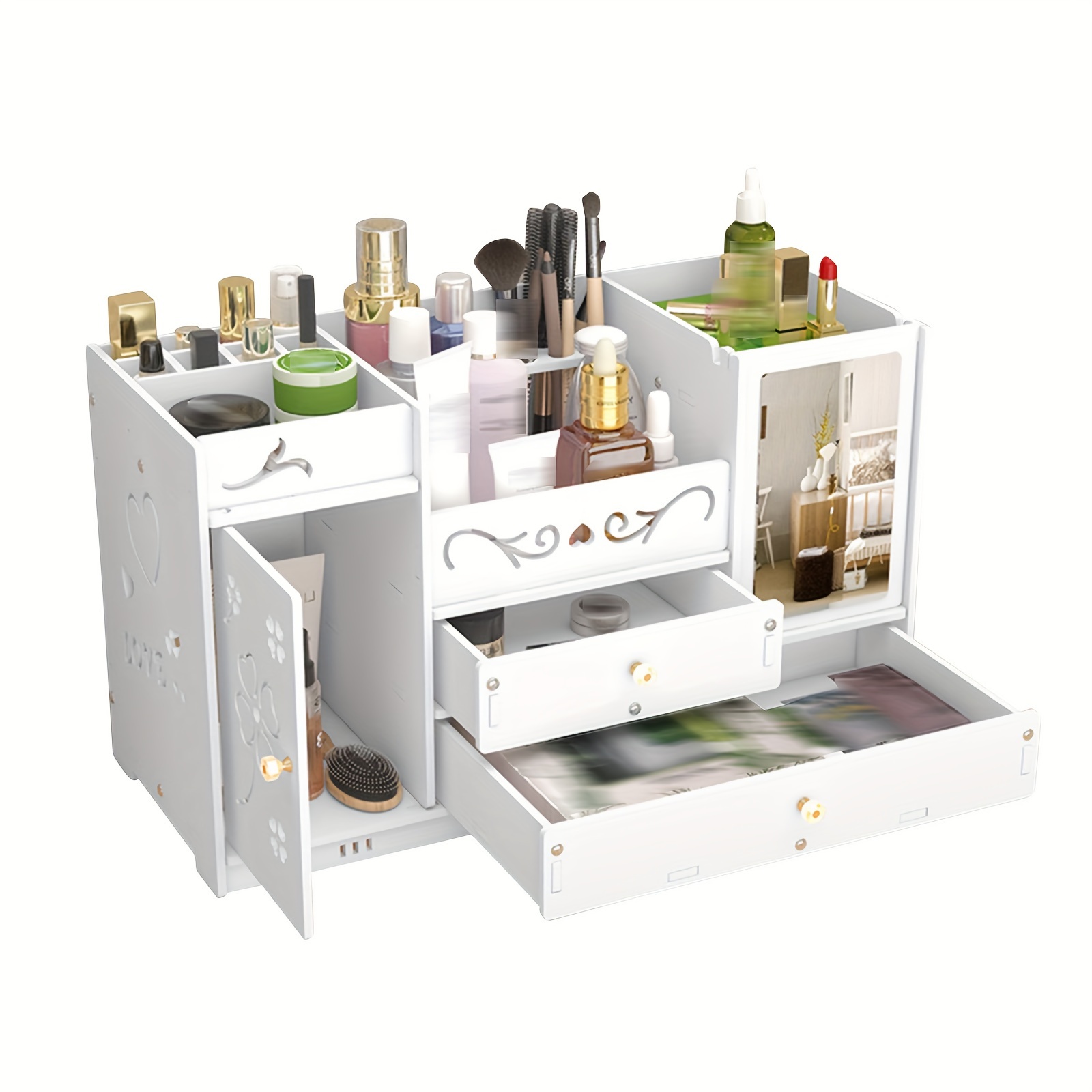 

Large Capacity Cosmetic Organizer With Drawers - Pvc, Rust-proof, Hypoallergenic Makeup Storage For Dresser & Bathroom