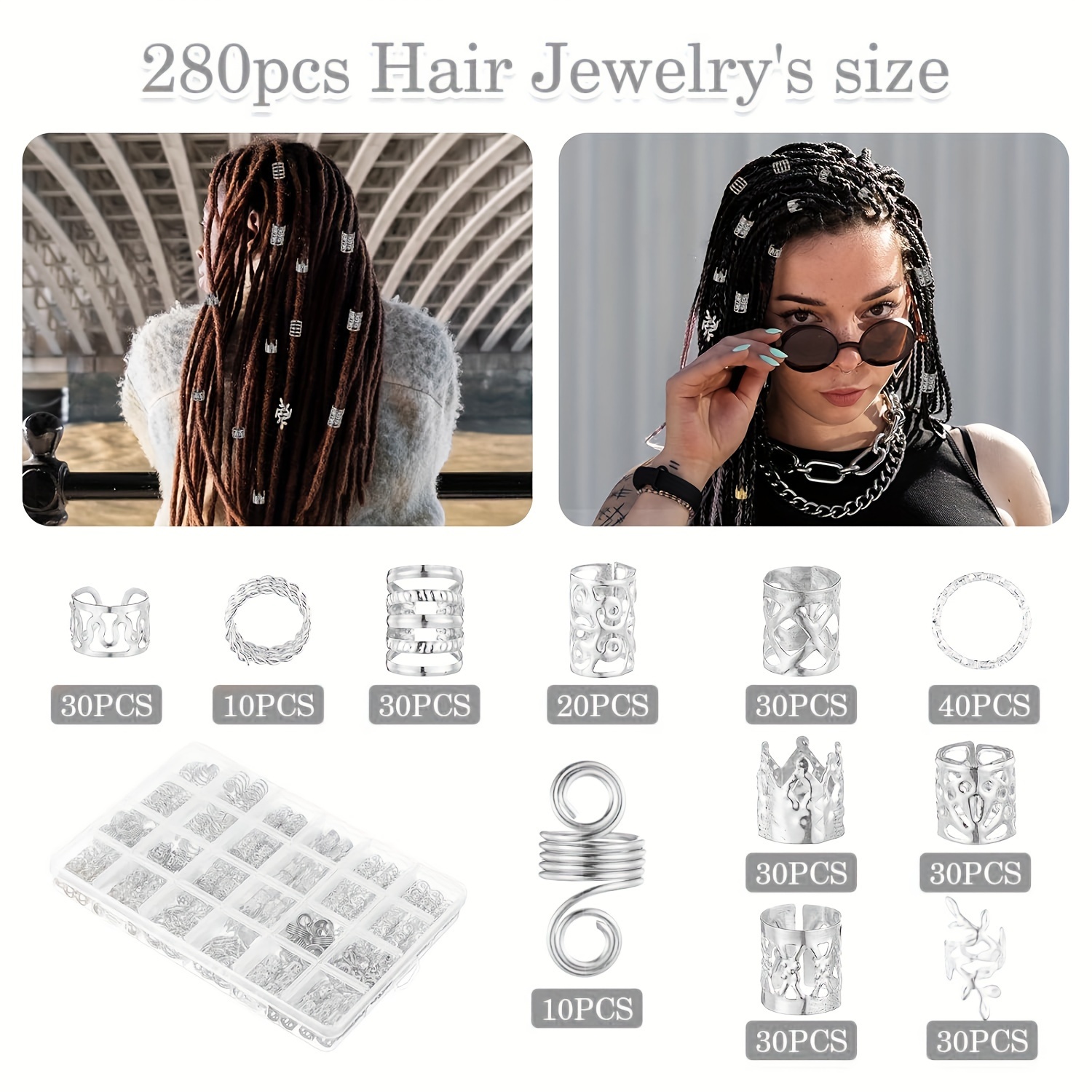 CECILLIA WIG 280pcs Hollow Out Hair Rings Hair Cuffs Dreadlocks Beads Loc Braiding Hair Jewelry Accessories