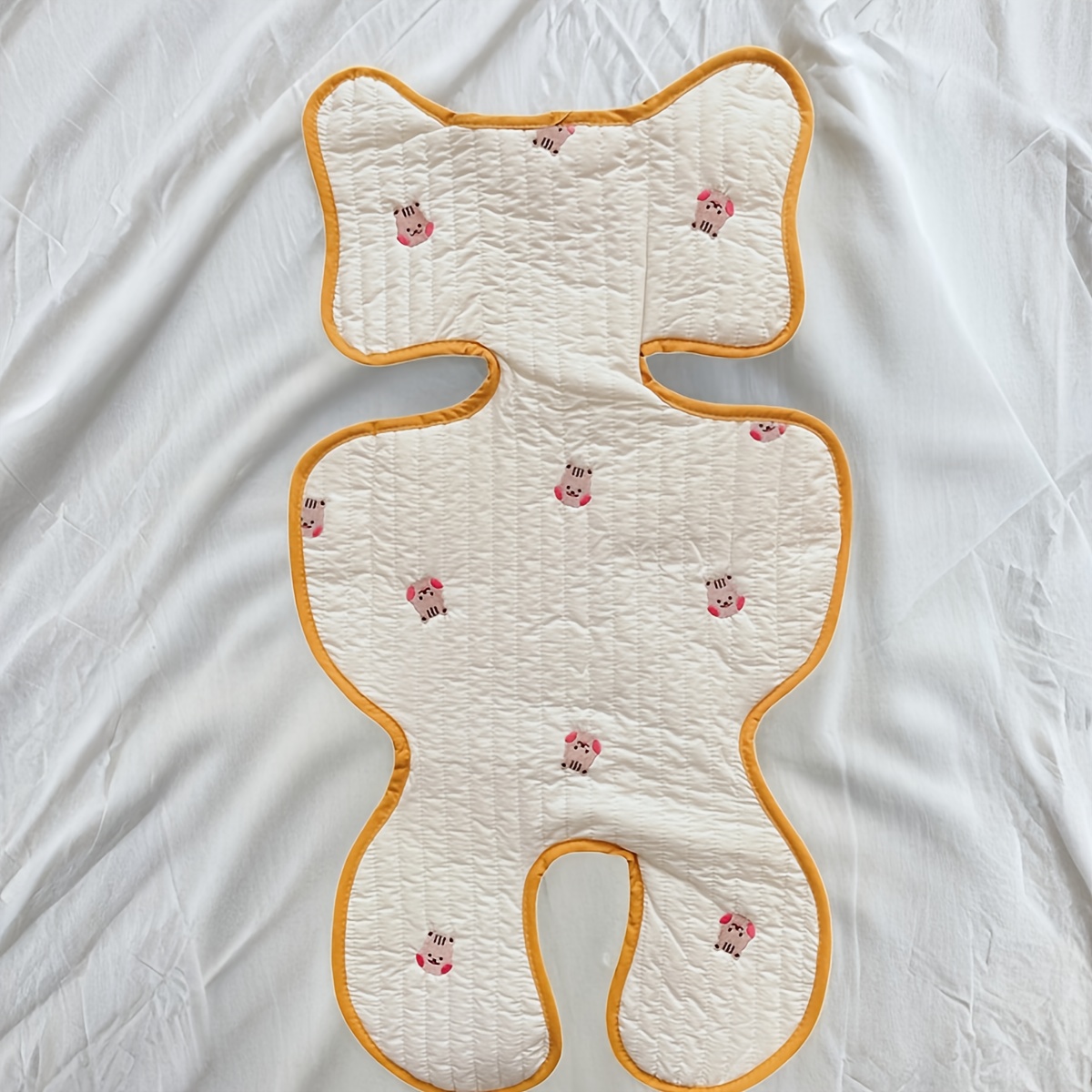 ベビーカー用シートクッション - 100%綿刺繍入りくまデザイン 通気性抜群 軽量 オール 対応 ベージュ コン ステッチ 柔らかい素材 赤ちゃんの移動用品 保護者必須アイテム 耐久性抜群 子育て必需品 商品詳細 5