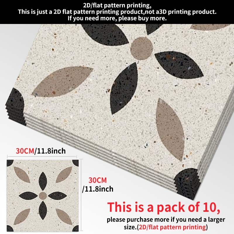 TEMU 10pcs Pack Vinyl Floor Tiles Suitable For Bedroom/living Room/bathroom/kitchen, Peel-and-stick Terrazzo With Terrazzo, , Coverage (30x30cm),
