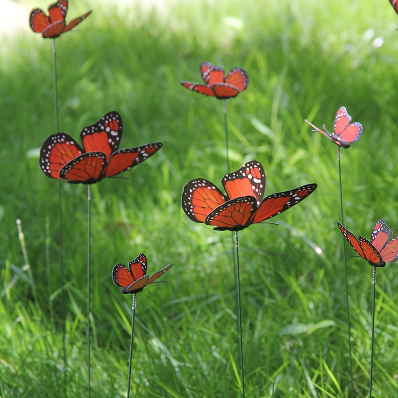 12 Piezas De Decoración De Estacas De Mariposas 3D, Estacas De Mariposas Monarca Naranjas Para Jardín Y Macetas, Decoración Exterior De PVC Resistente Al Agua, Decoración De Patio, Macetas De Flores Y Bonsái