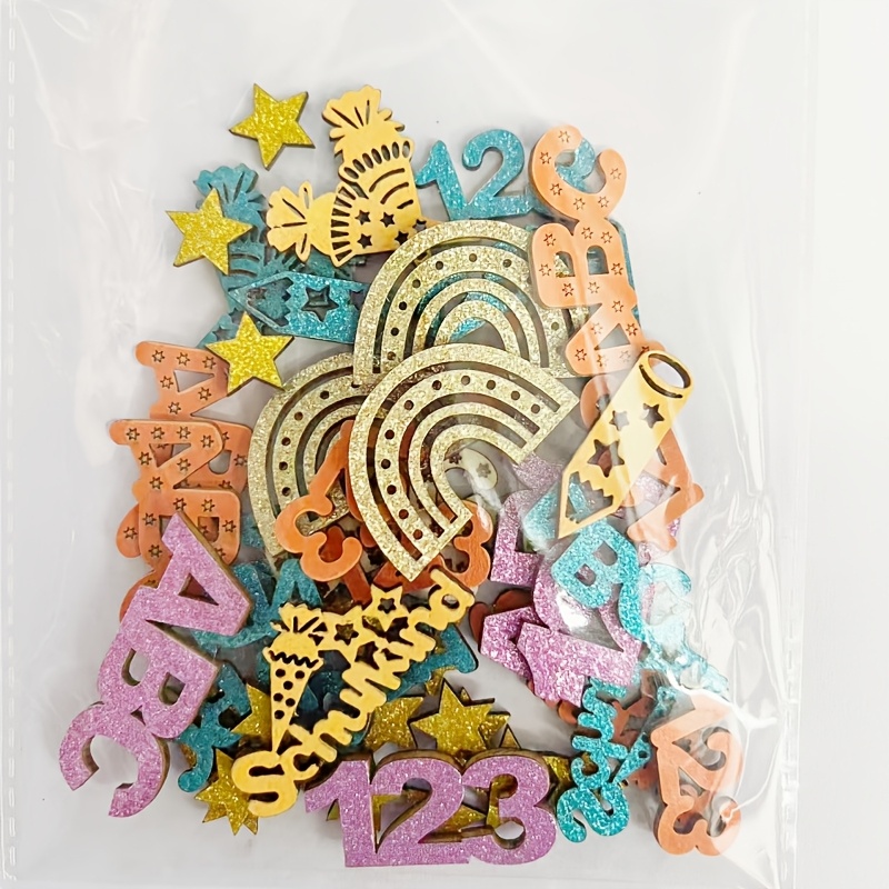 70pcs Back-to- Ultra-glitter Confetti, Abc Rainbow Colored Glitter, Number Golden Glitter, Multicolor Opening Paper