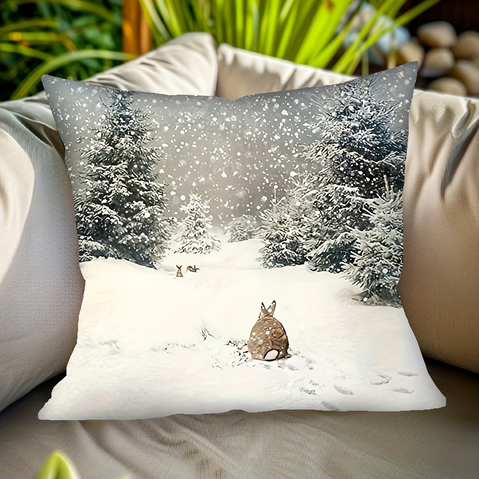 

18x18 Christmas - Rabbit & , Decor For Sofa, , And