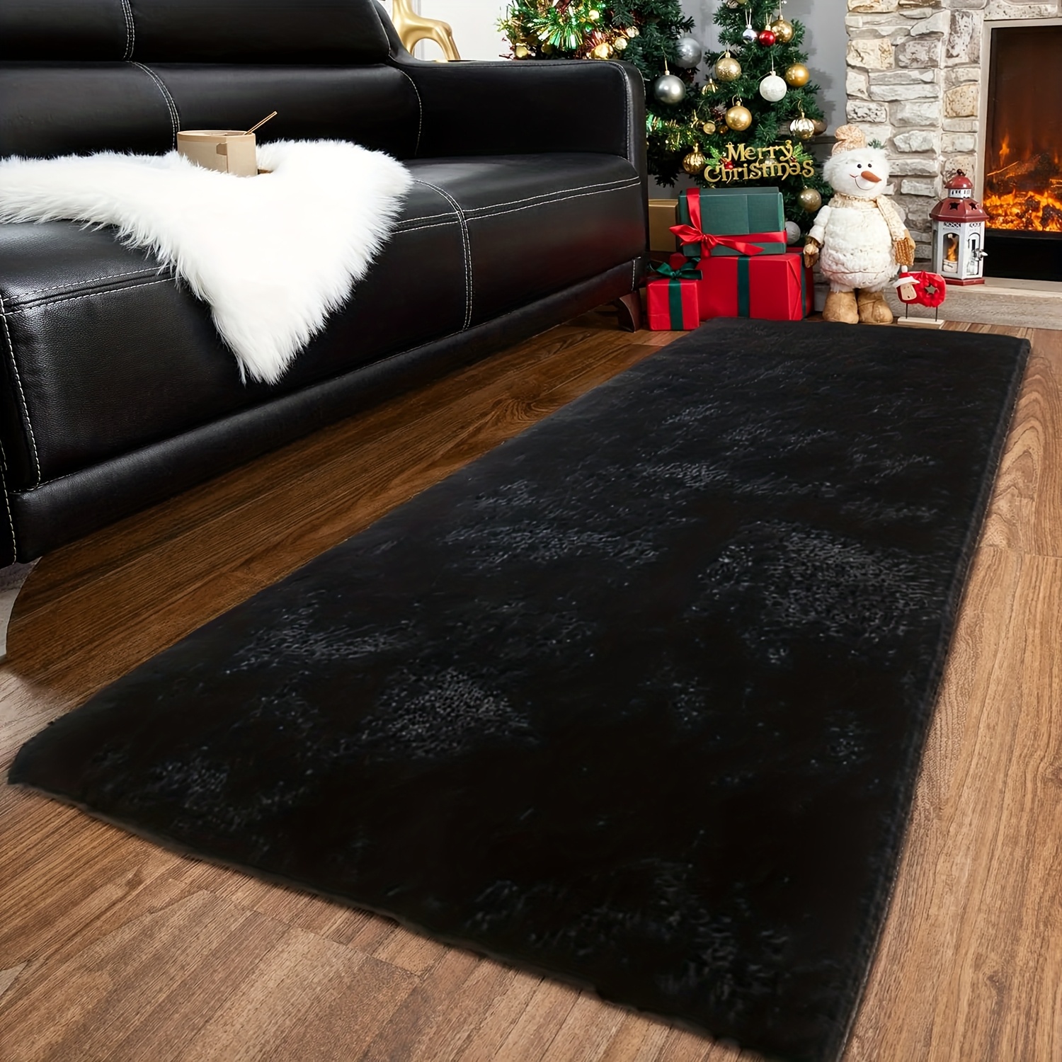 Fluffy Shaggy Runner Rug 2x6 Feet – Black & White, Modern Area Rug For Hallway Or Bedroom