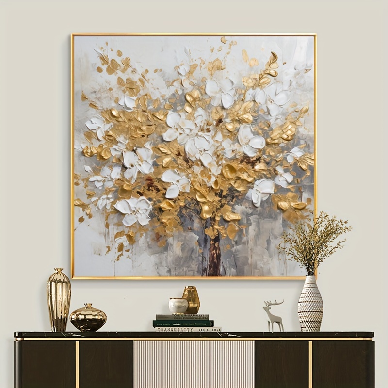 

Luxury Viscose Frameless Canvas Print, Abstract Floral Art Decor For Modern Living Room, Elegant Flower Wall Poster For Dining Room Entrance