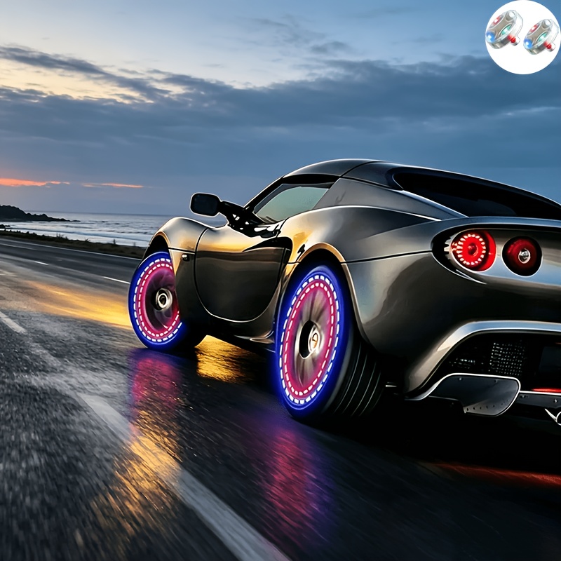 TEMU Solar-powered Rgb Led Tire Valve Cap Lights, Color-changing Wheel -automotive Exterior Accessories For Cars, Trucks, Motorcycles, And Bicycles()