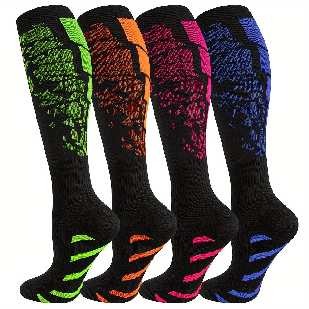 

4 paires de chaussettes hautes de compression pour hommes, soutien athlétique pour la course à pied, l'escalade, la marche - Chaussettes respirantes absorbant la transpiration et anti-odeurs