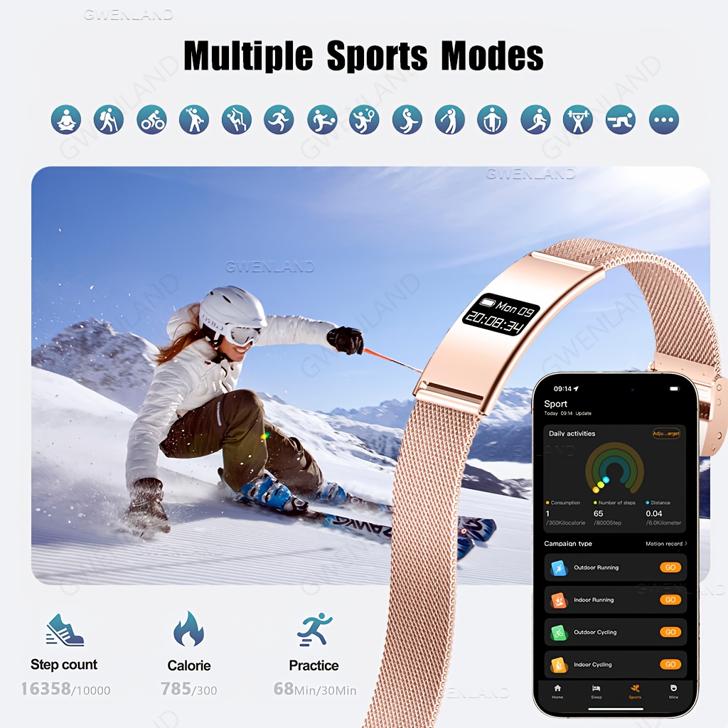 GWENLAND 2025 Smart Bracelet - Zinc Alloy Body, Lightweight And Fashion, Multiple Sport Modes, Step Count, Sleep Detection, IPX8, Remote Control Photography, Ideal Christmas Gift for Boyfriend Or Girlfriend