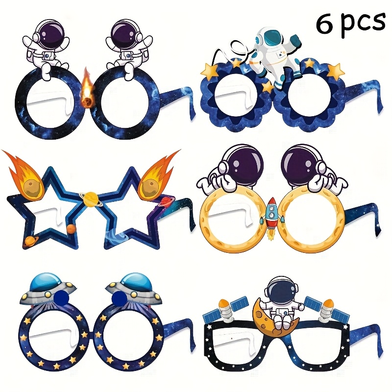 a set of 6 astronaut themed glasses for an     birthday party featuring designs of   planets and   suitable for studio props birthday celebrations party events family   new year decorations