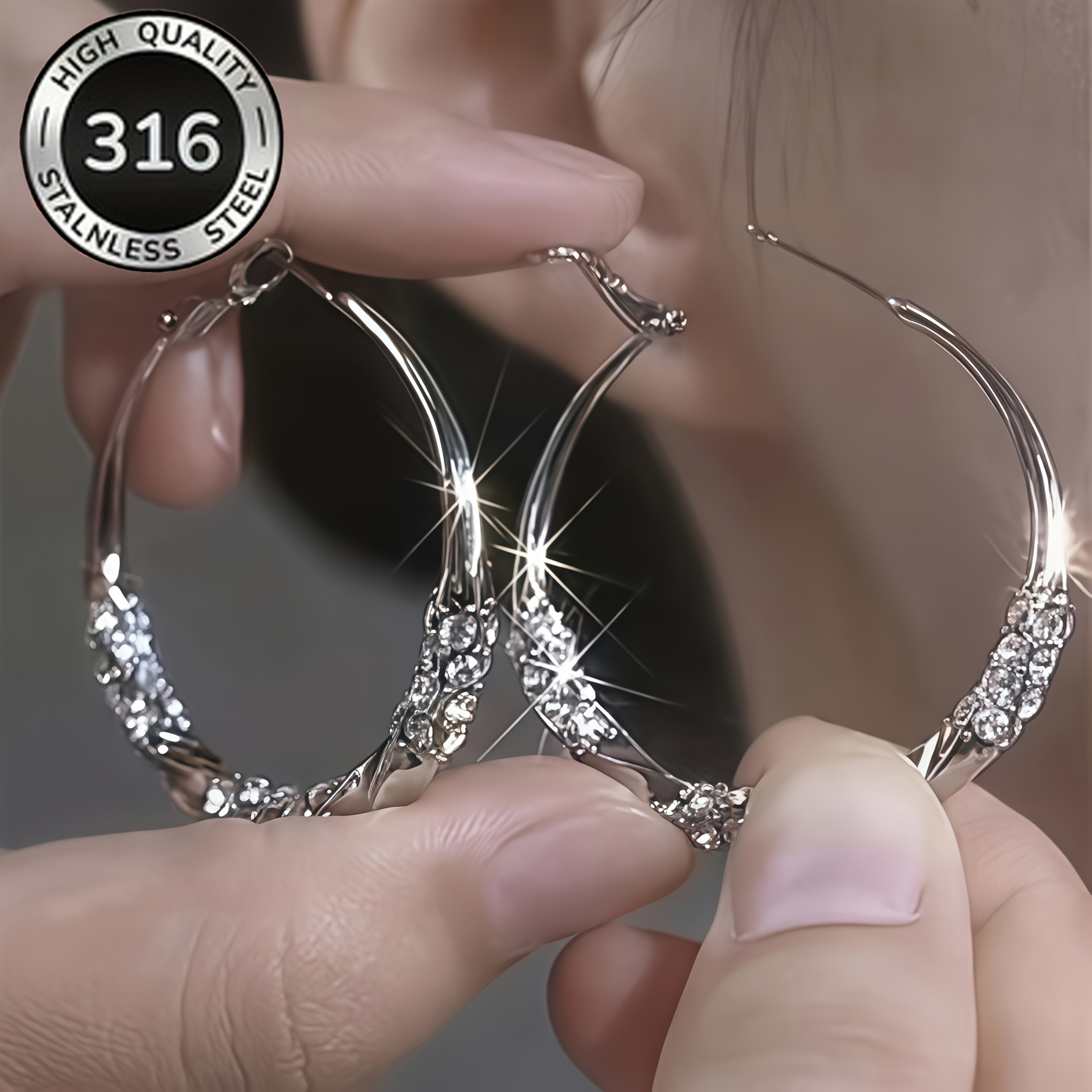 2026   womens large round   steel earrings white k plated anti oxidation easy round design zirconia inlaid   aesthetics