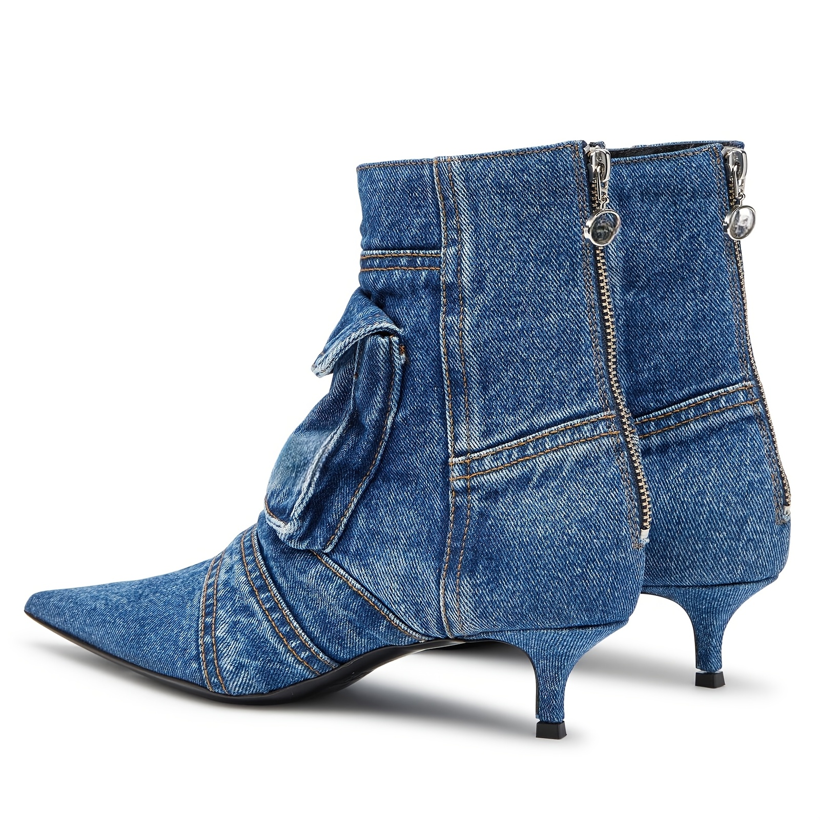 womens retro pointed toe boots pockets low heel comfortable