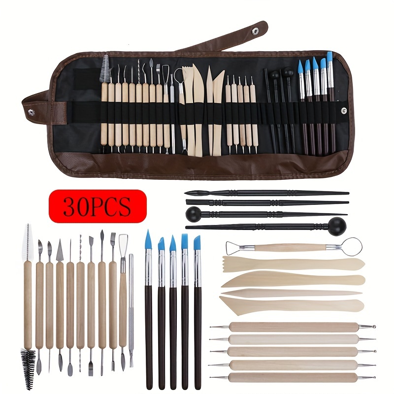 

30-piece Precision Carving Tool Set With Laser Wire Knife, Point Drill Pen & Roll-up Case - Ideal For Clay & Ceramic Crafting Ceramic Tools Clay Sculpting Tools