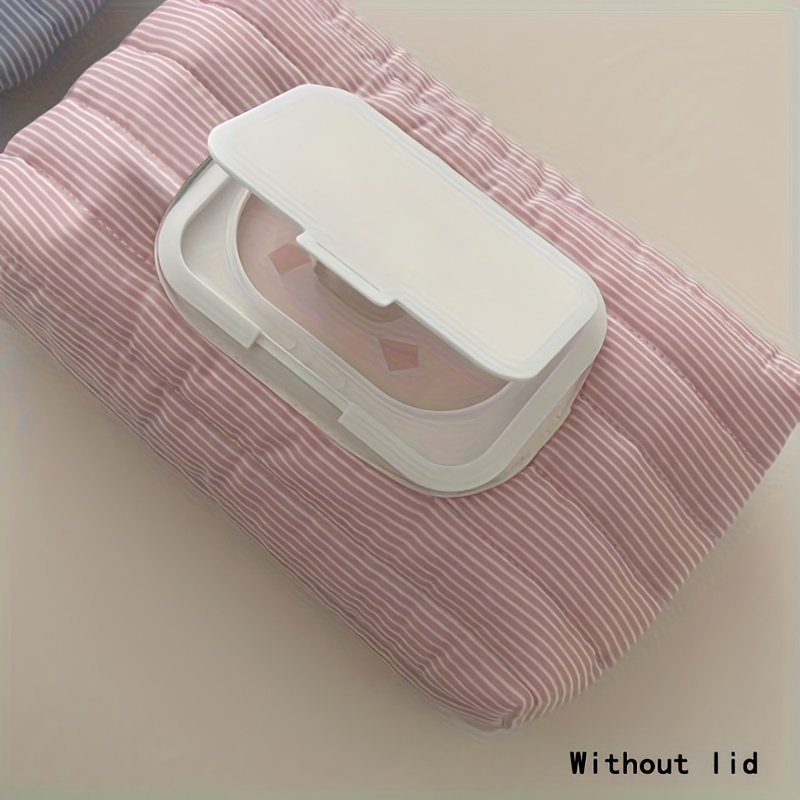 Image of Without Lid Random With And Without Labels Korean Style Striped Quilted Tissue Box Cover, Square Paper Bag For Home & Bedroom Decor, Wet Storage, Living Room Desktop Accessory