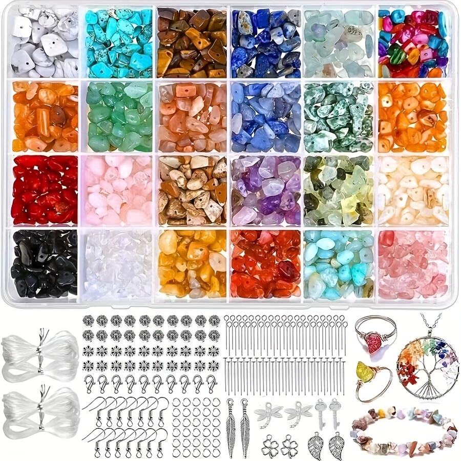 

24 Colors Natural Gemstone Beads Kit, Irregular Stone Chips For Diy Jewelry Making, Includes Bracelet, Necklace, Earrings Supplies, Fashion Beaded Crafting Set With Accessories