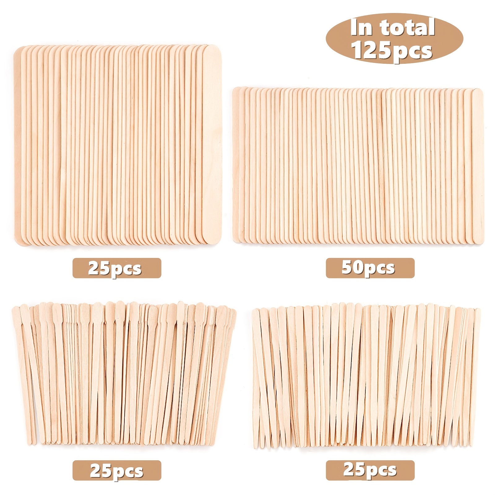 Image of 125pcs Of Wax Strips | 4 Styles, Application Tool Stick, Suitable For Body, Leg, And Face Hair Removal, In Small, Medium, And Large Sizes, Wood Material, Brand: Maliya
