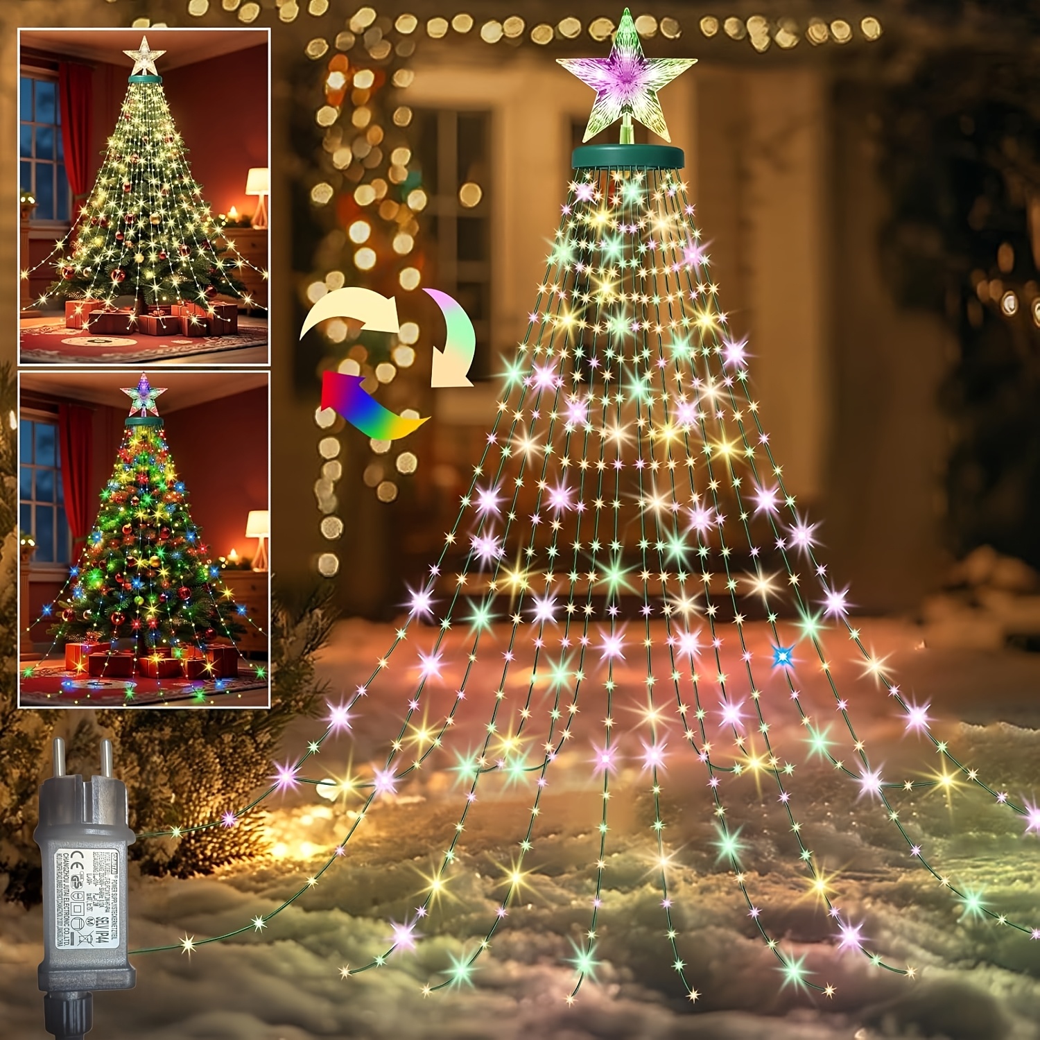 Image of Hygx Christmas Tree Lights With Ring For Tree, 410 Led Christmas String Lights With Star Topper, 6.6ft X 16 Lines Fairy Lights With 11 Timer Remote For Indoor Outdoor Xmas Tree Decorations