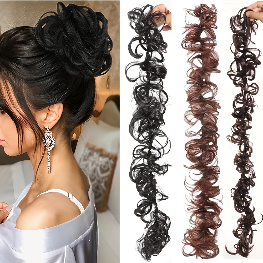 20 inch synthetic for caterpillar hair loops elegant bun ponytail extensions for women dark brown light   daily use parties holidays unisex all     styling   hair bun synthetic hairpiece hair accessories Product details 0