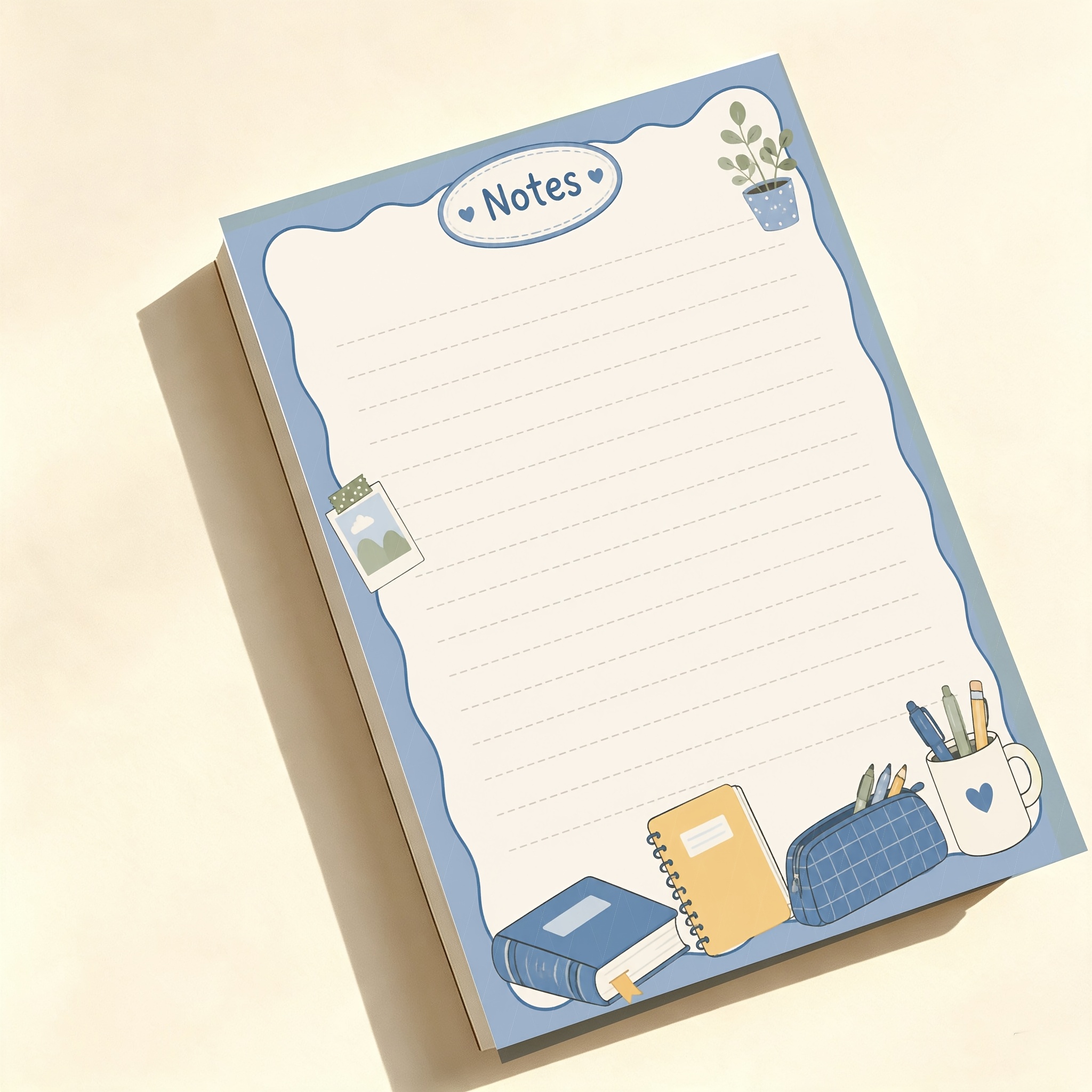 TEMU Bloc-notes à notes bleues non adhésif (50 feuilles), accessoires de bureau Kawaii, bloc-notes à pointillées, bloc à gratter détachable non