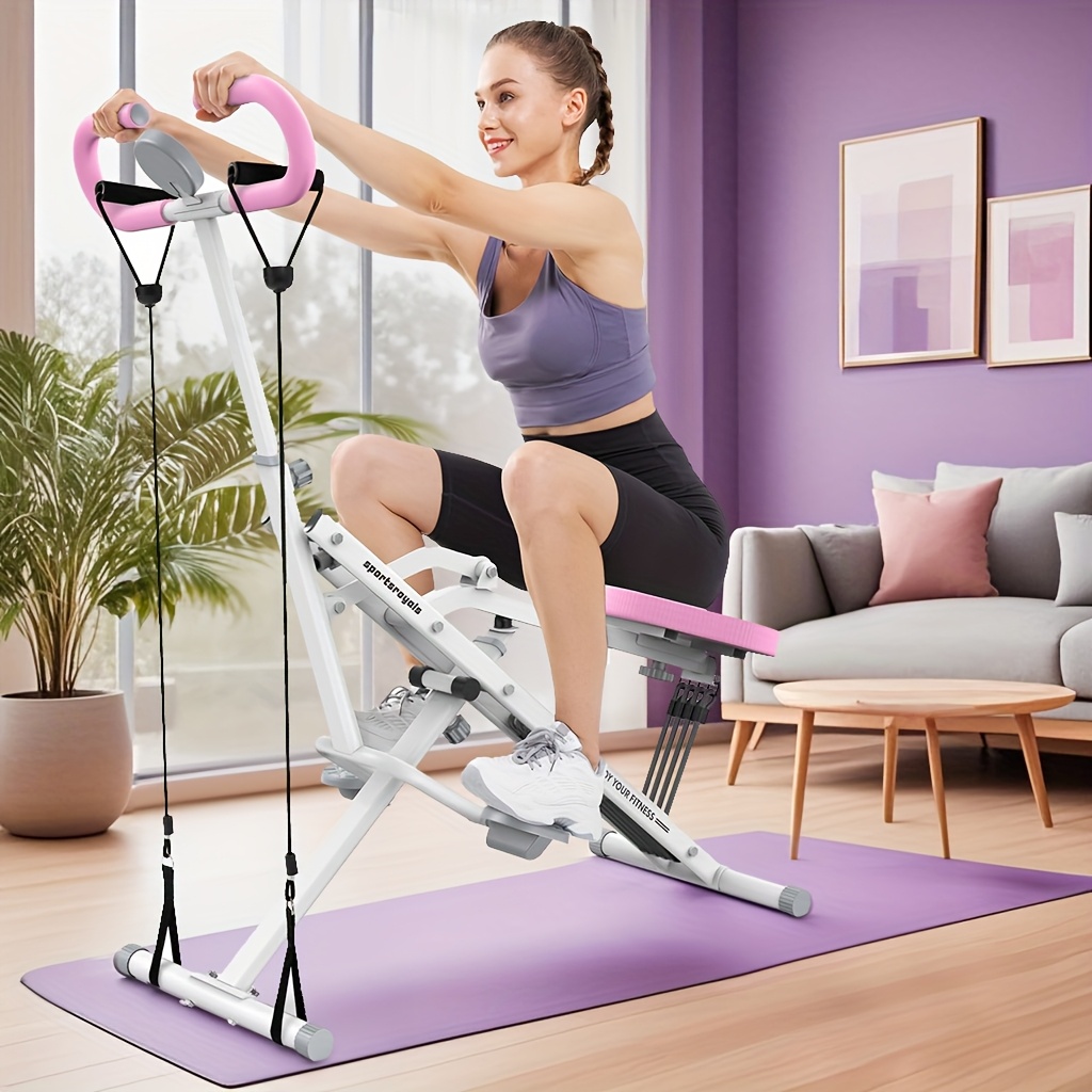 SRIFY Dual Hydraulic Rower, Foldable Squat Machine, Ab Trainer, With Resistance Bands, Quiet Cardio Machine, 6-in-1 Multi-Functional Full-Body Strength Training Equipment For Core, Arms, Abs, Glutes, Legs, Shoulders, Home Gym Low-Impact Excerise, Without Battery