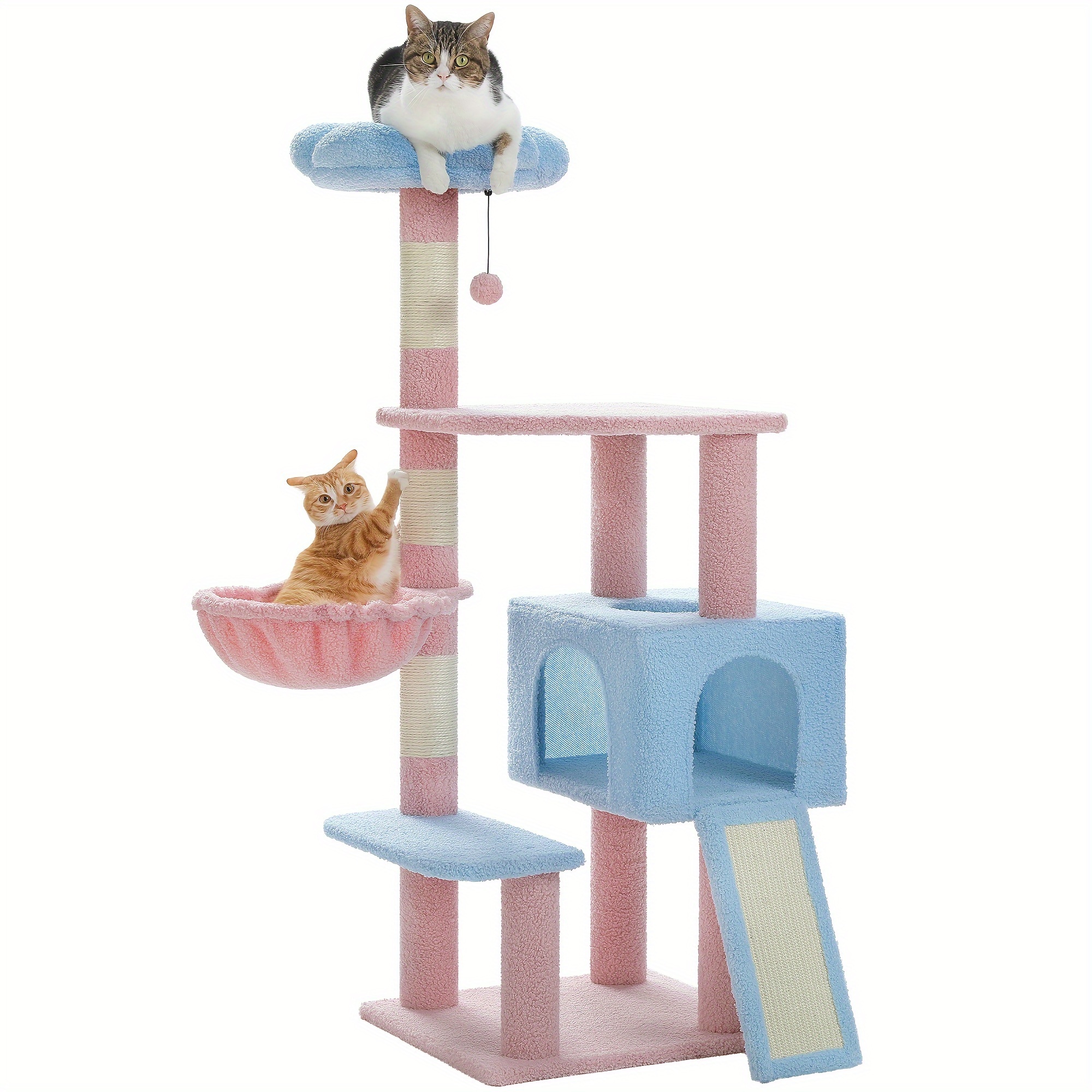 Image of Deluxe 47" Cat Tree Tower With Hammock, Condo & Sisal Scratching Post - Indoor Playhouse For Cats, Basket Bed, Padded Platform
