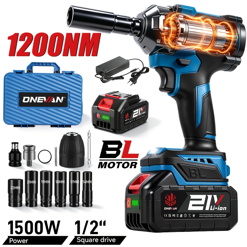 Upgraded 1200nm Brushless Impact Wrench, 4-speed Wireless Wrench Set, Wireless Drill Bits And Screwdrivers, Suitable For Home Improvement Diy, And Small Car And Motorcycle Repair.