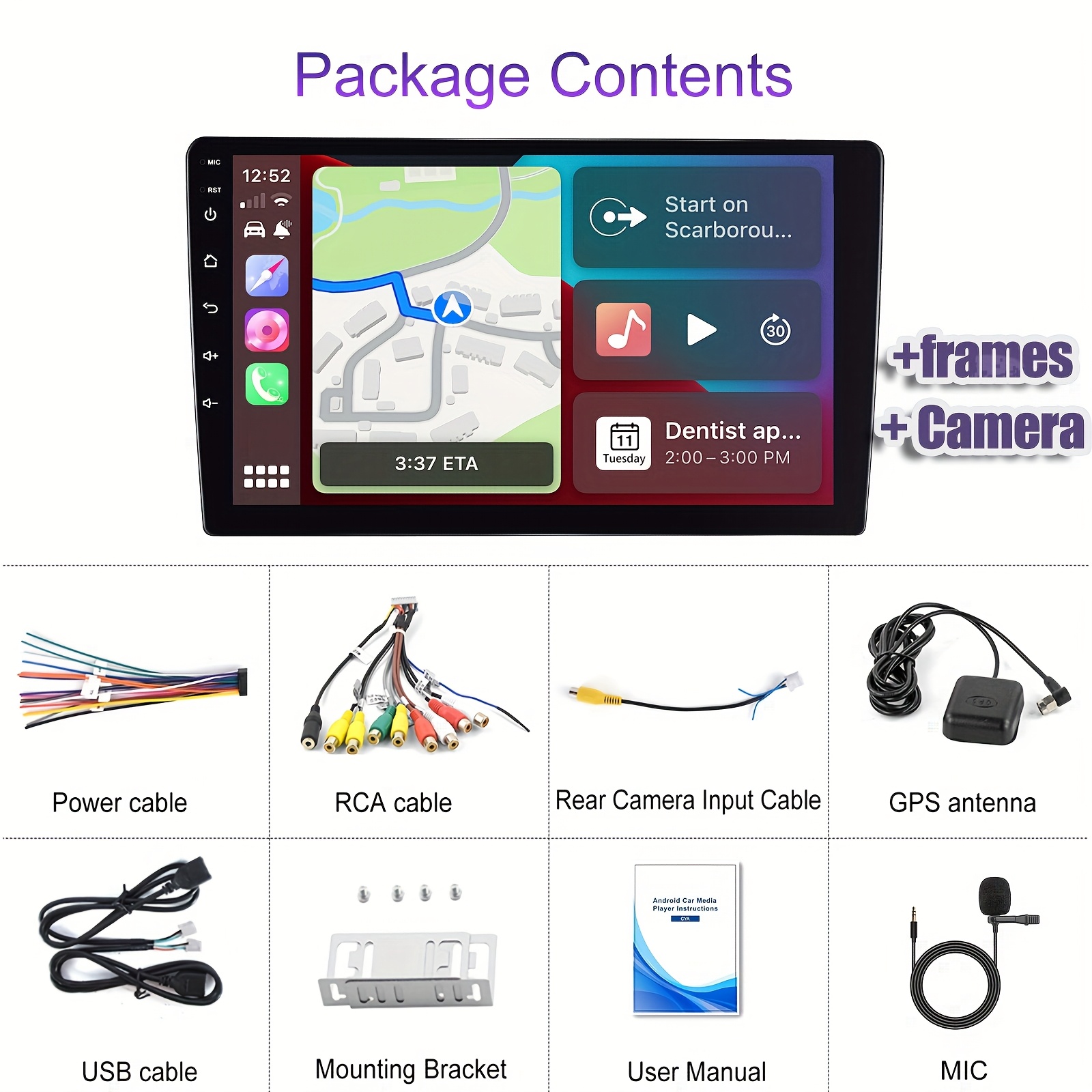Image of [2gb+64gb] For A3 2008-2012 For 13 Double Din Gps Car Stereo Car Radio 9'' .5d Screen Car Radio With , And Wireless Auto Built-in Dsp/ Wifi/ Gps/ Fm/ Rds Radio/ With Camera & Mic
