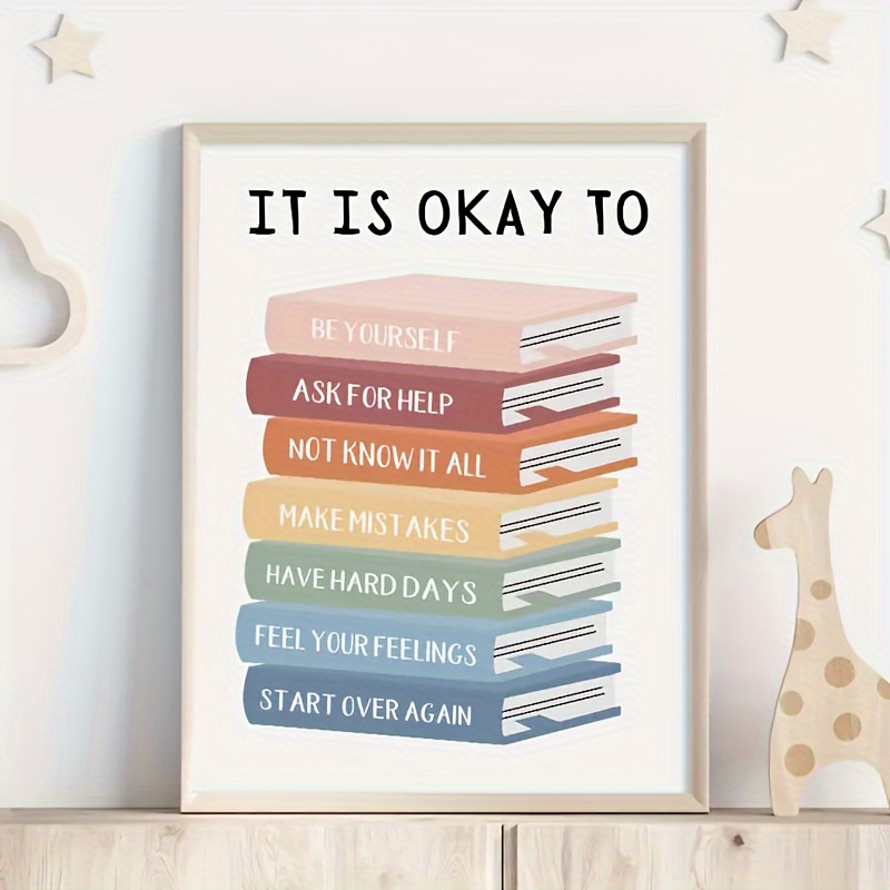 

1pc Wooden Frame Positive Affirmations Book Wall Art Canvas Print, 12x16 Inch Frame Poster For Home Decor