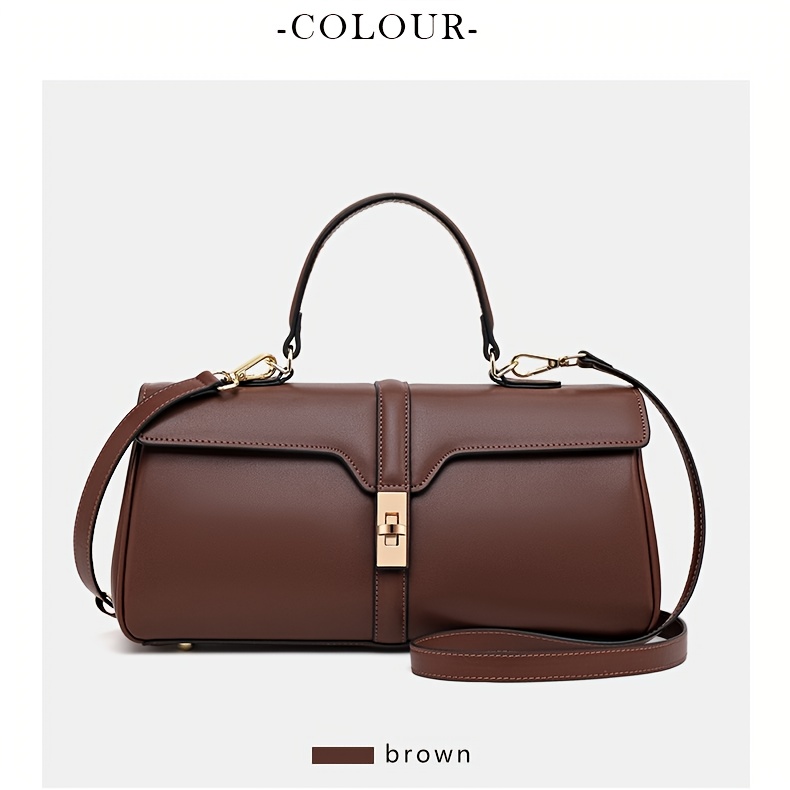 Women's Elegant Large Capacity Handbag - Sophisticated Convertible Clutch, with Golden-Tone Hardware, Zipper Closure, Structured design - Formal & Everyday Use - Available in Deep Brown/Black - Luxury Leather-like Women's Purse