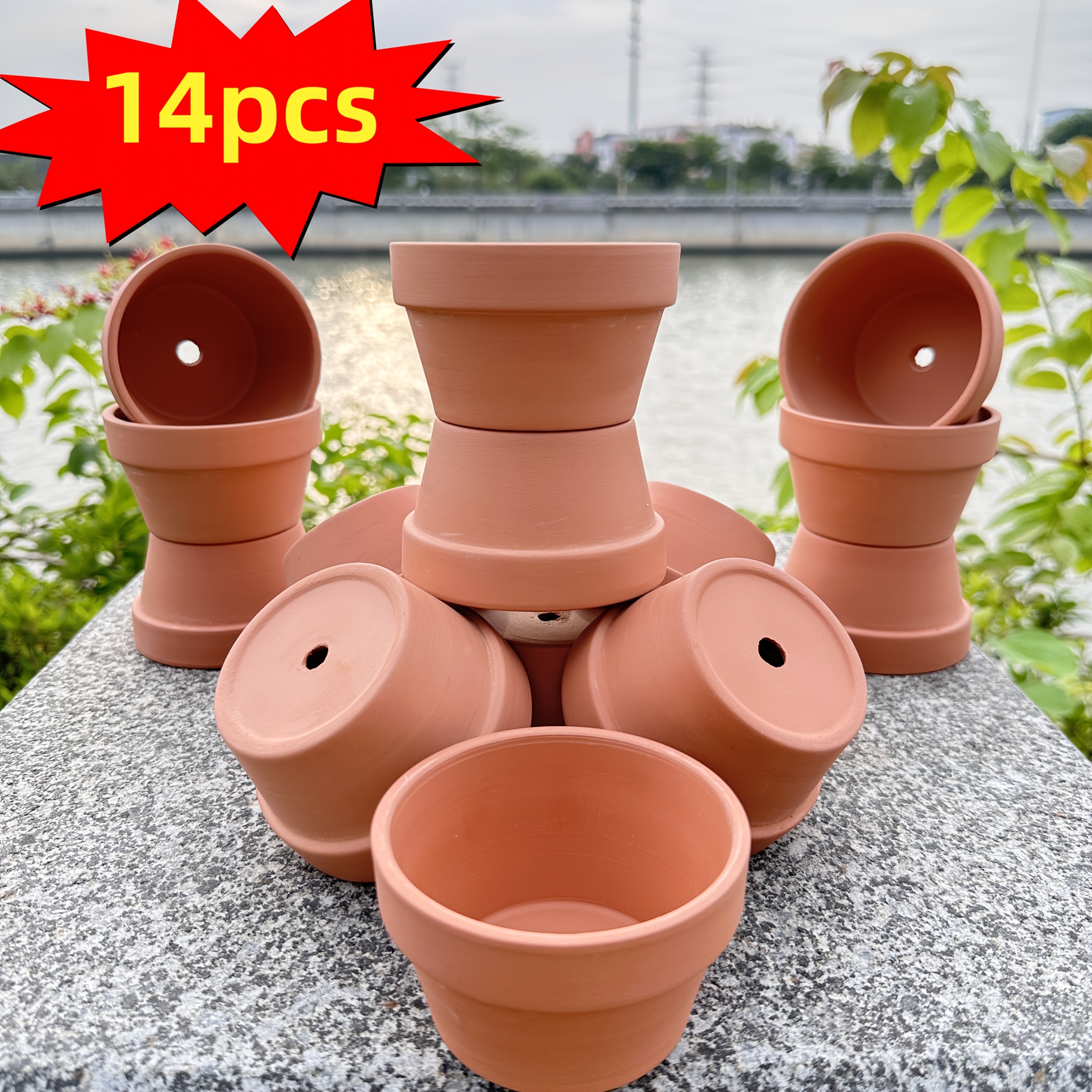 14pcs Set 3.5&*; Shallow Terracotta Pots - Unglazed Breathable Clay  Planters for Succulents/*/Seedlings with Drain Hole, Small Round Red Clay  Pots for Indoor/Outdoor Plants