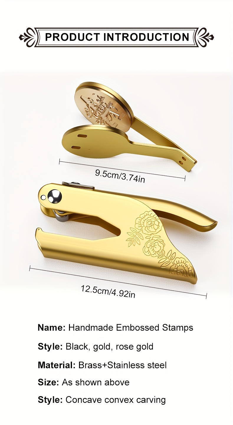 1pc Custom Pattern Embossed Stamp, Floral Letter Series in Black/Golden/Rose Golden Trio - Portable Embossing Tool for Party Invitations/Tissue Paper/Envelopes/Cards/Anniversary/Birthday/Holiday Gifts - ZMXL2